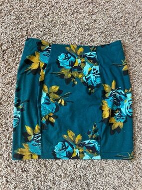 Betsy Johnson - Floral Teal Pencil Skirt